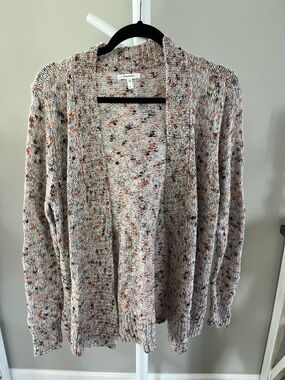 Maurices Cream Speckled Open-Front Cardigan with Rust and Brown Flecks